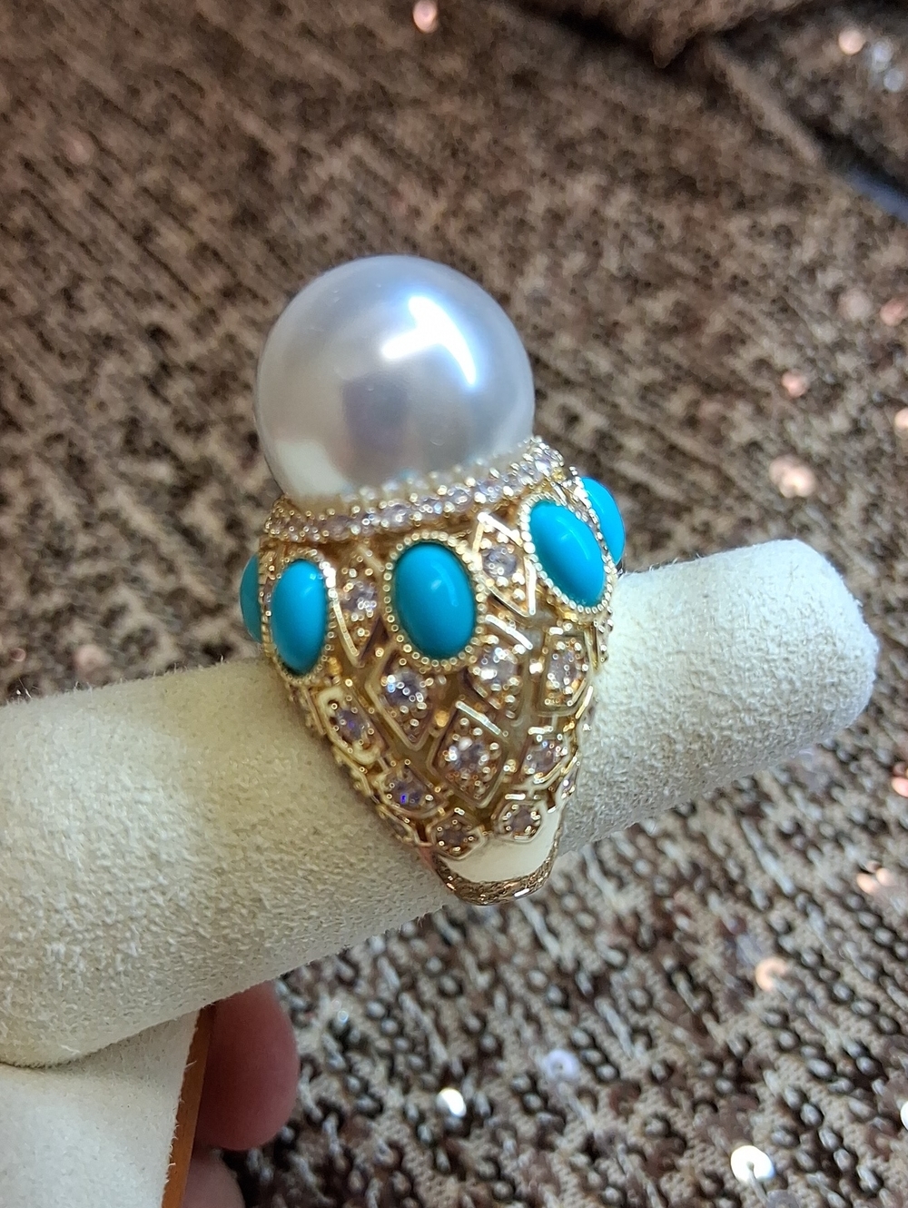 Glam Girls Only ✨️         Beautiful Fashion Ring faux Pearl, Turquoise and Cz's